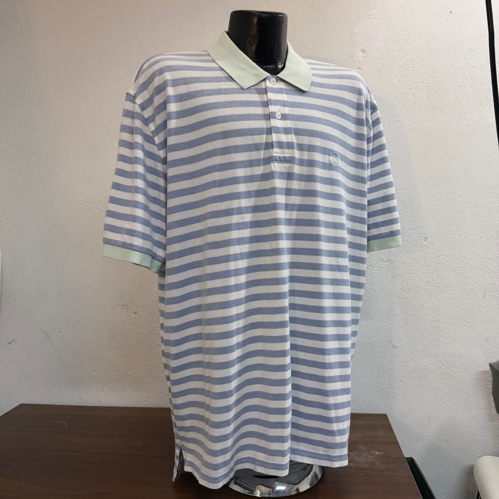 Brooks Brothers Performance Polo Men XL Blue Striped Pique Knit Cotton Preppy